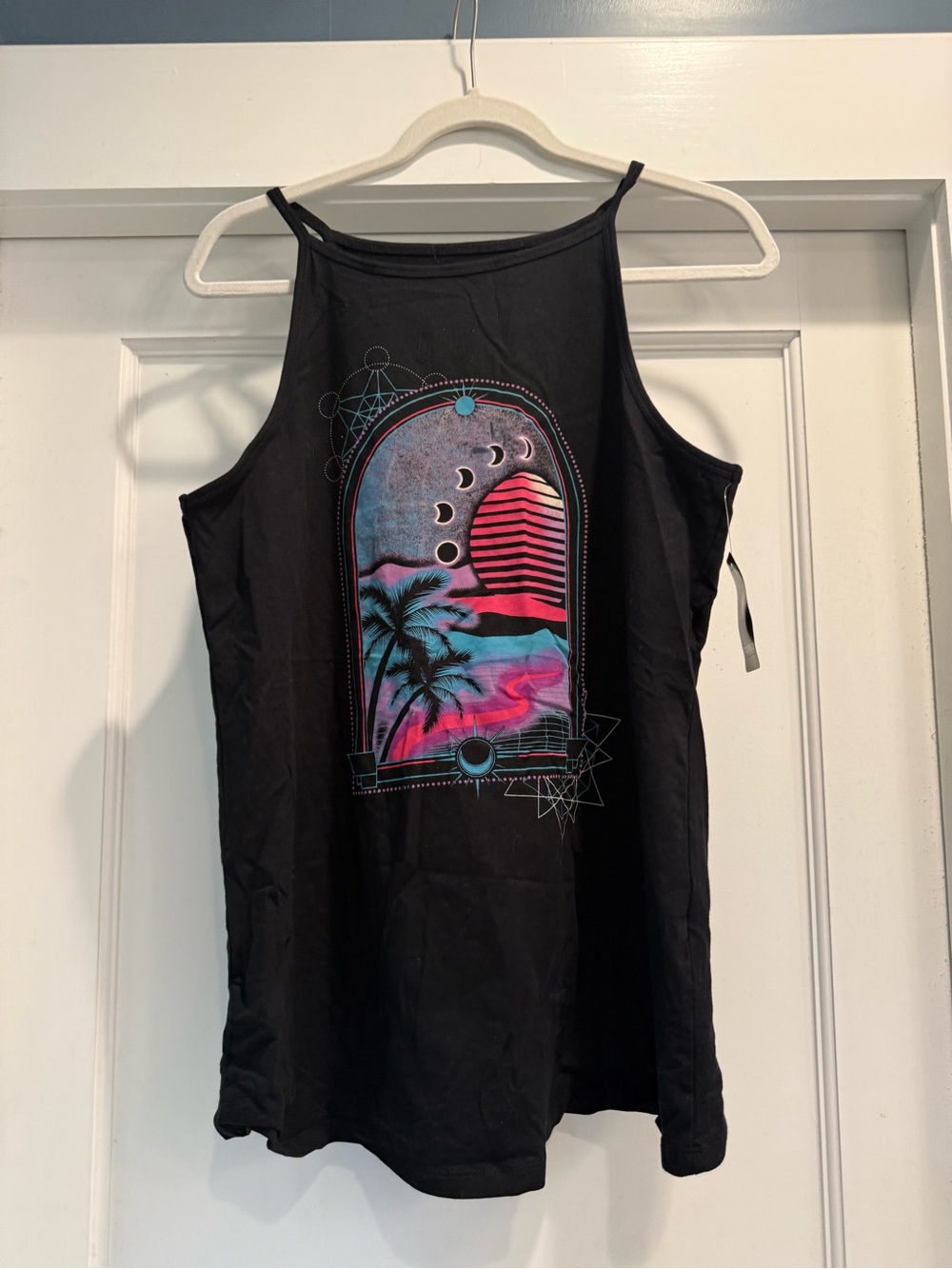 Torrid Black Graphic Halter Tank with Neon Sunset Palm Print